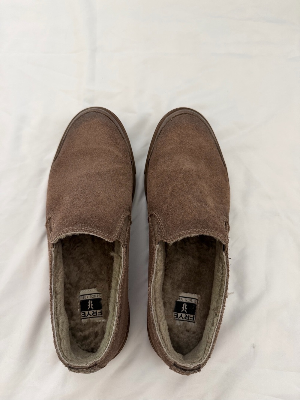 Frye Women’s Brown Suede Shearling-Lined Slip-Ons, Never Worn
